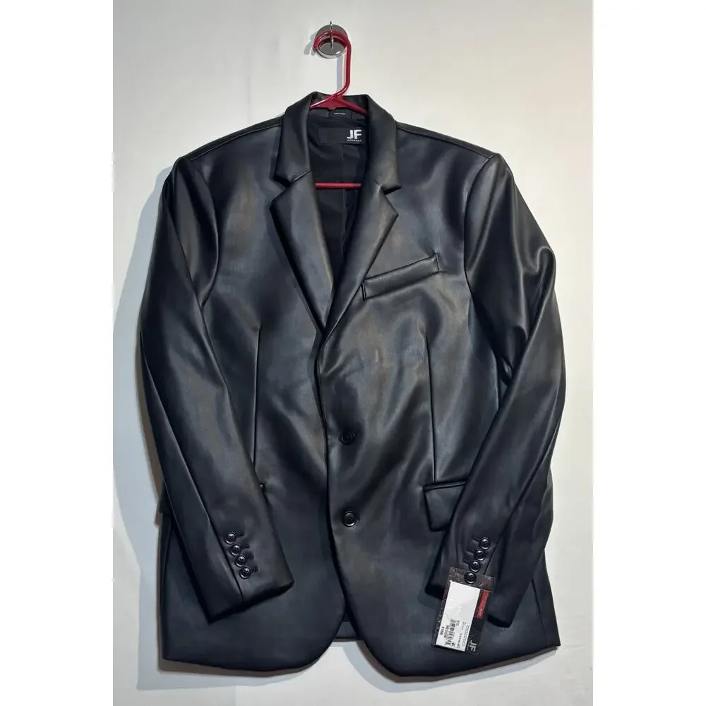 🖤 NWT J. Ferrar Men’s Medium Black Faux Leather Blazer Jacket MSRP $168